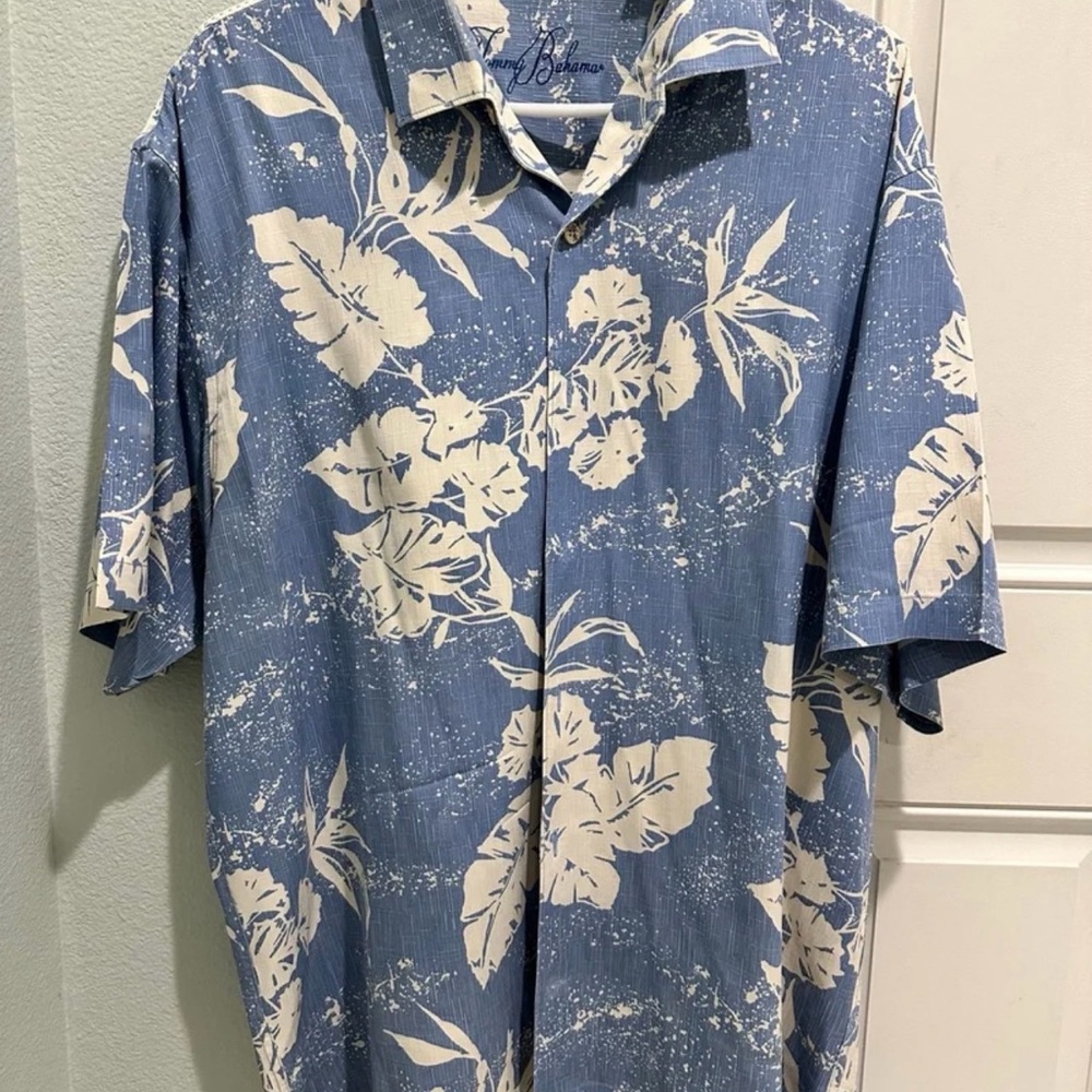Tommy Bahama Shirt Mens Extra Large Blue Floral Hawaiian Tropical Silk